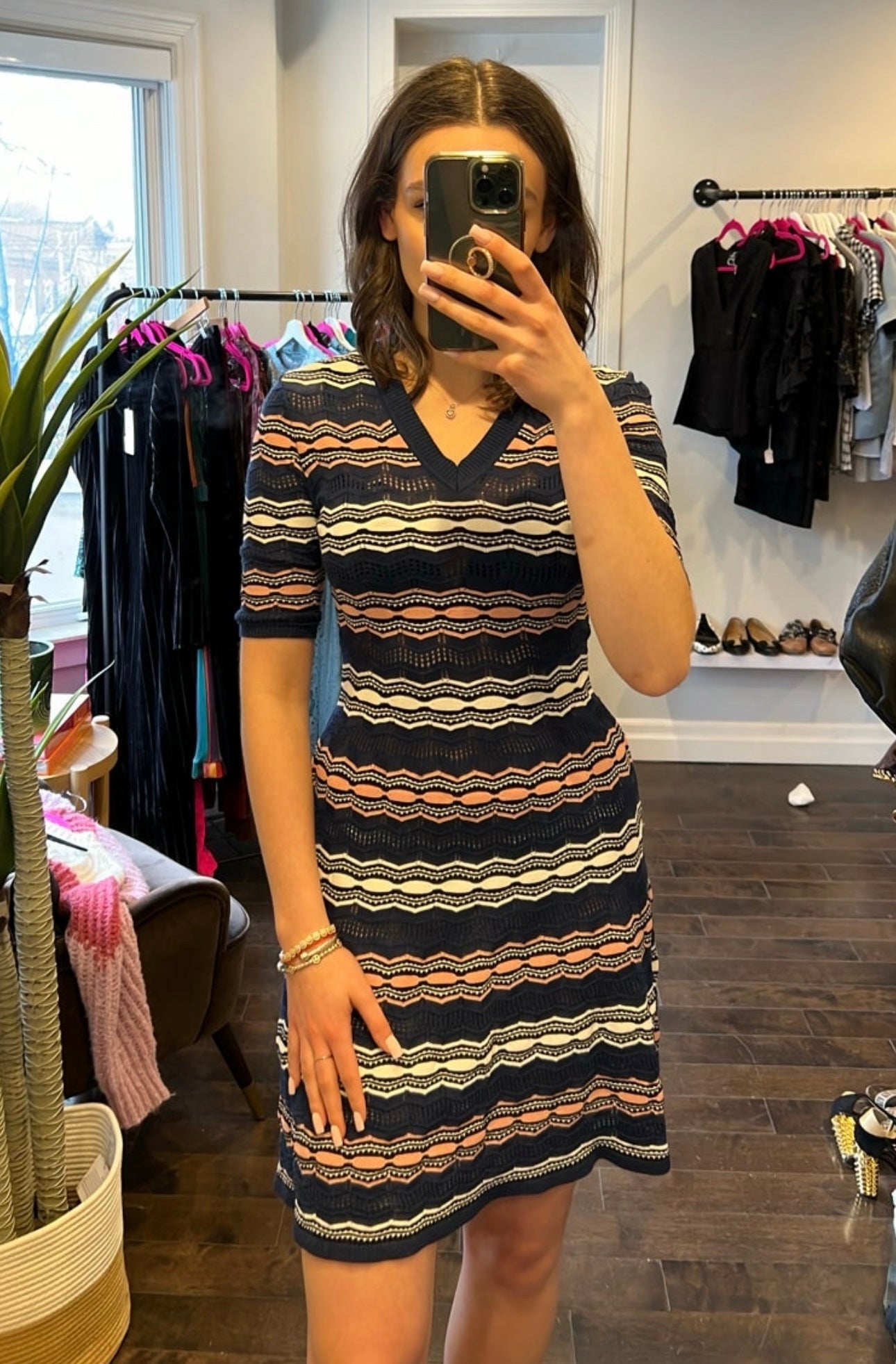 Missoni - Blue, White & Peach Striped Knit Dress