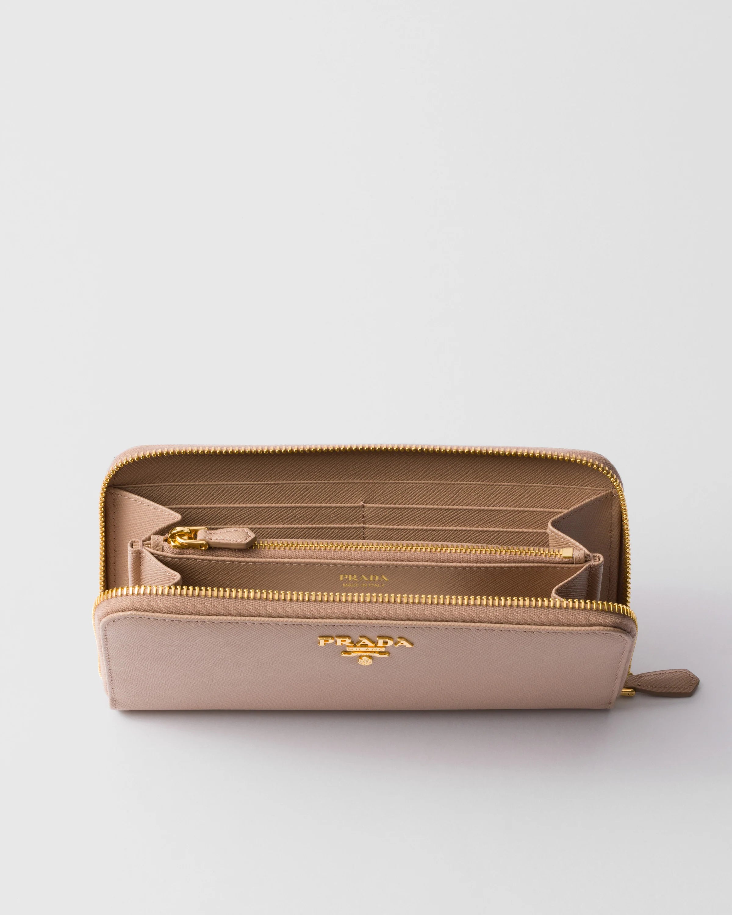 PRADA vitello daino leather zip around wallet in brown