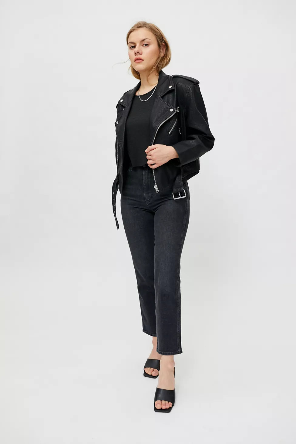 PISTOLA BLACK FAUX LEATHER MOTO JACKET