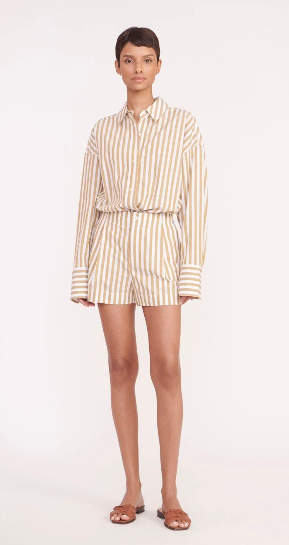 STAUD - ZOEY SHORT KHAKI STRIPE