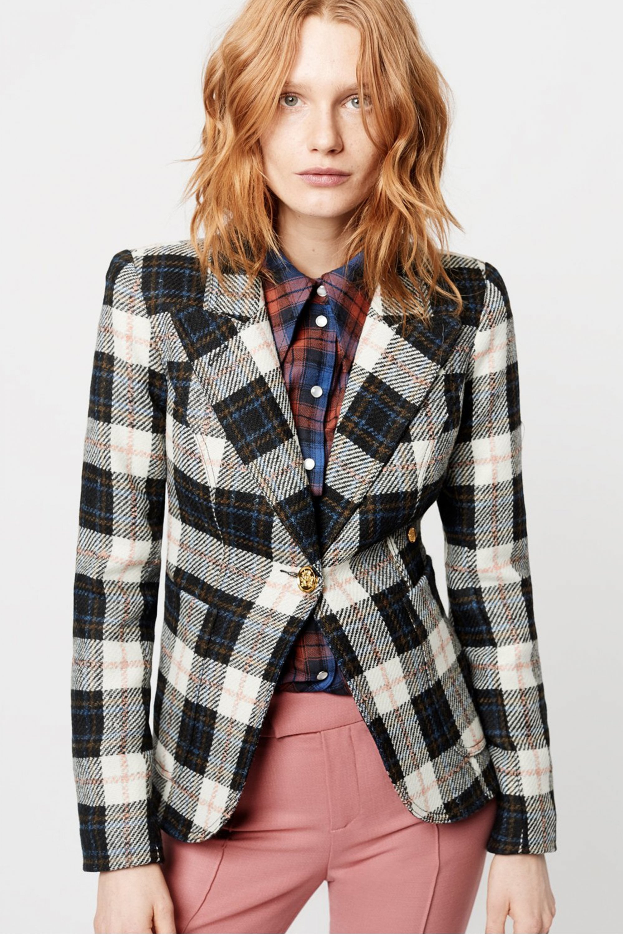 SMYTHE blue/tan/white wool blazer