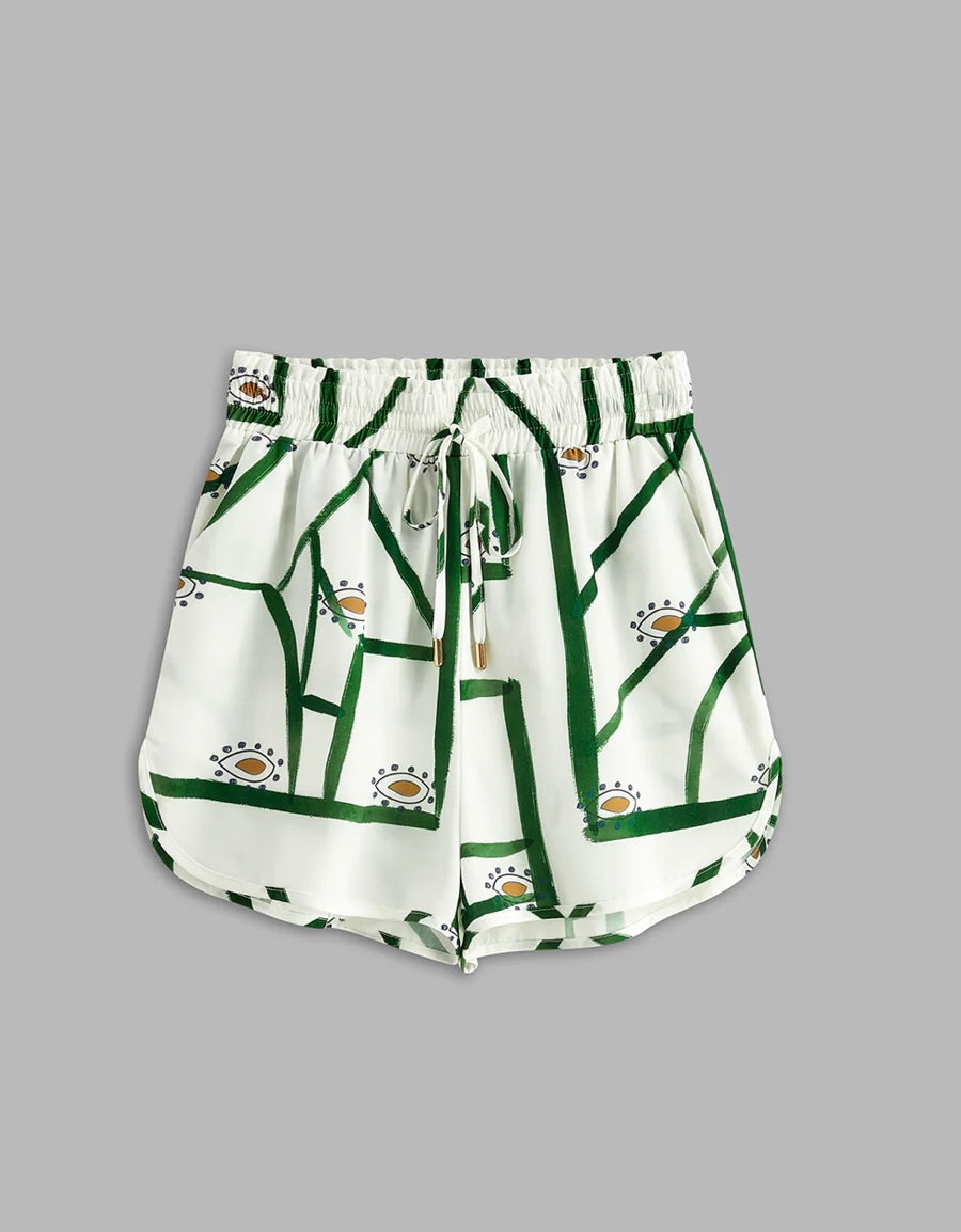 COMMENSE PRINT DRAWSTRING SHORT SET