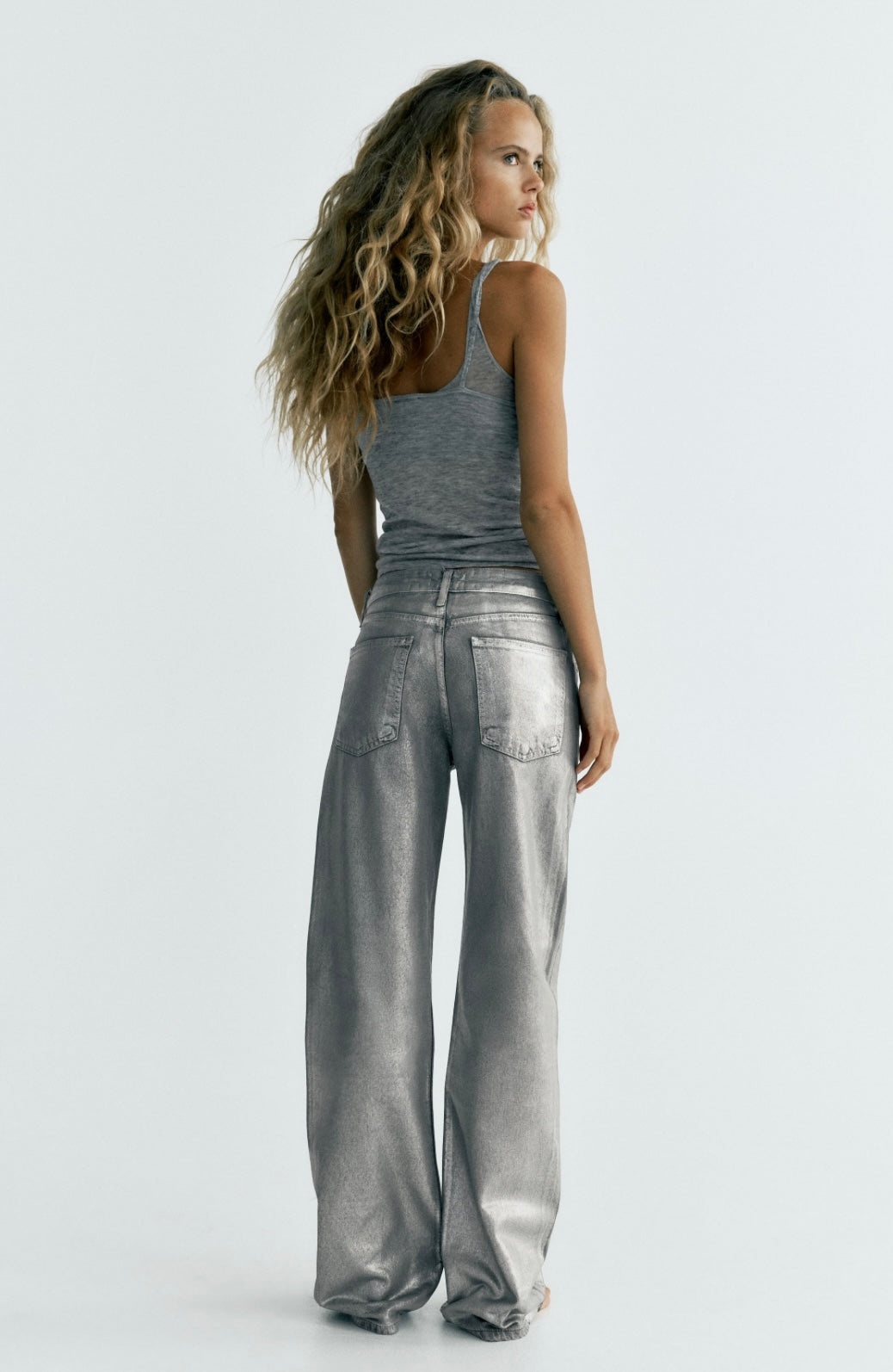 Zara Large Leg Pants ZARA METALLIC TRF MID-RISE WIDE LEG JEANS