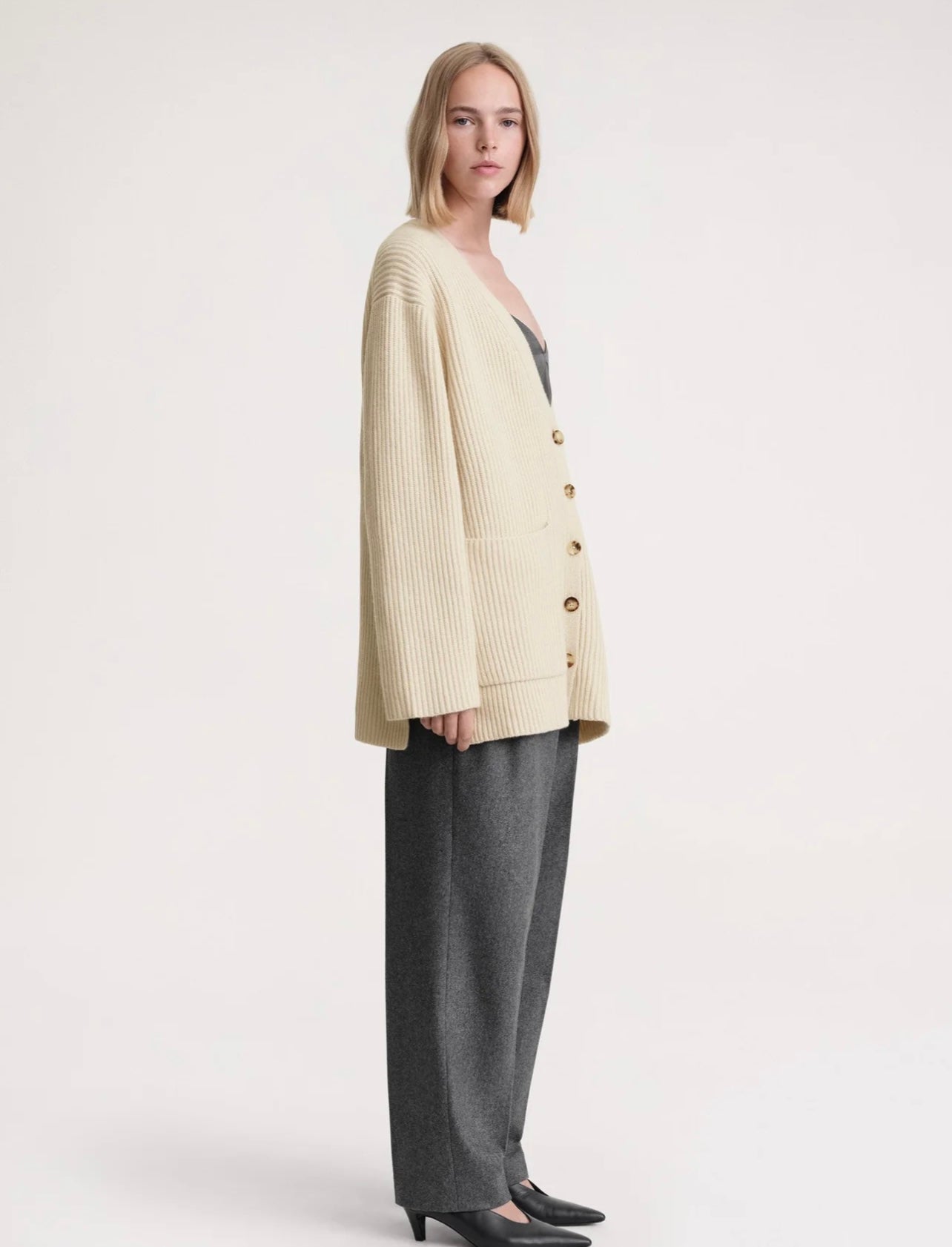 Toteme- Ribbed wool cardigan stone