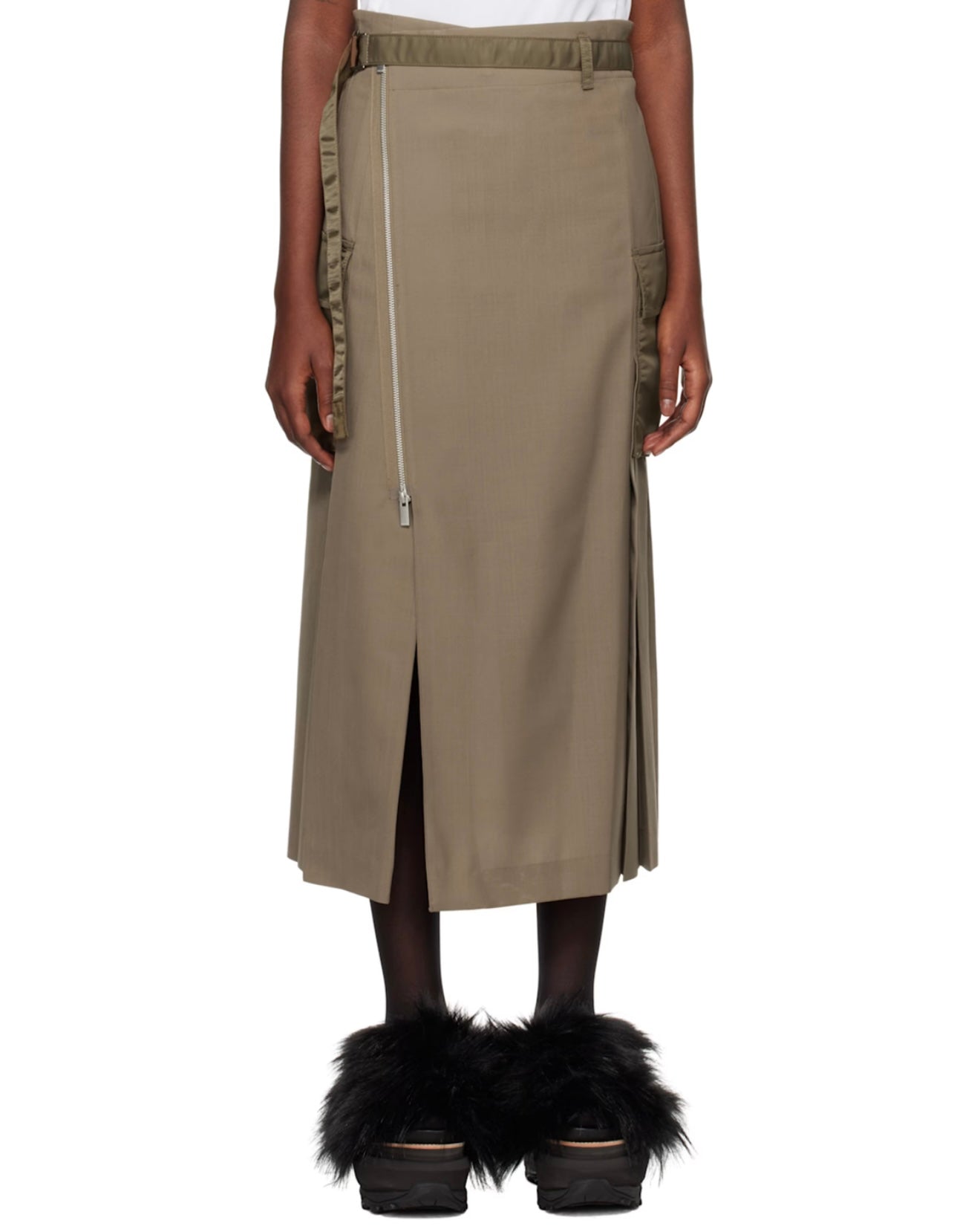 Sacai Nylon twill midi skirt