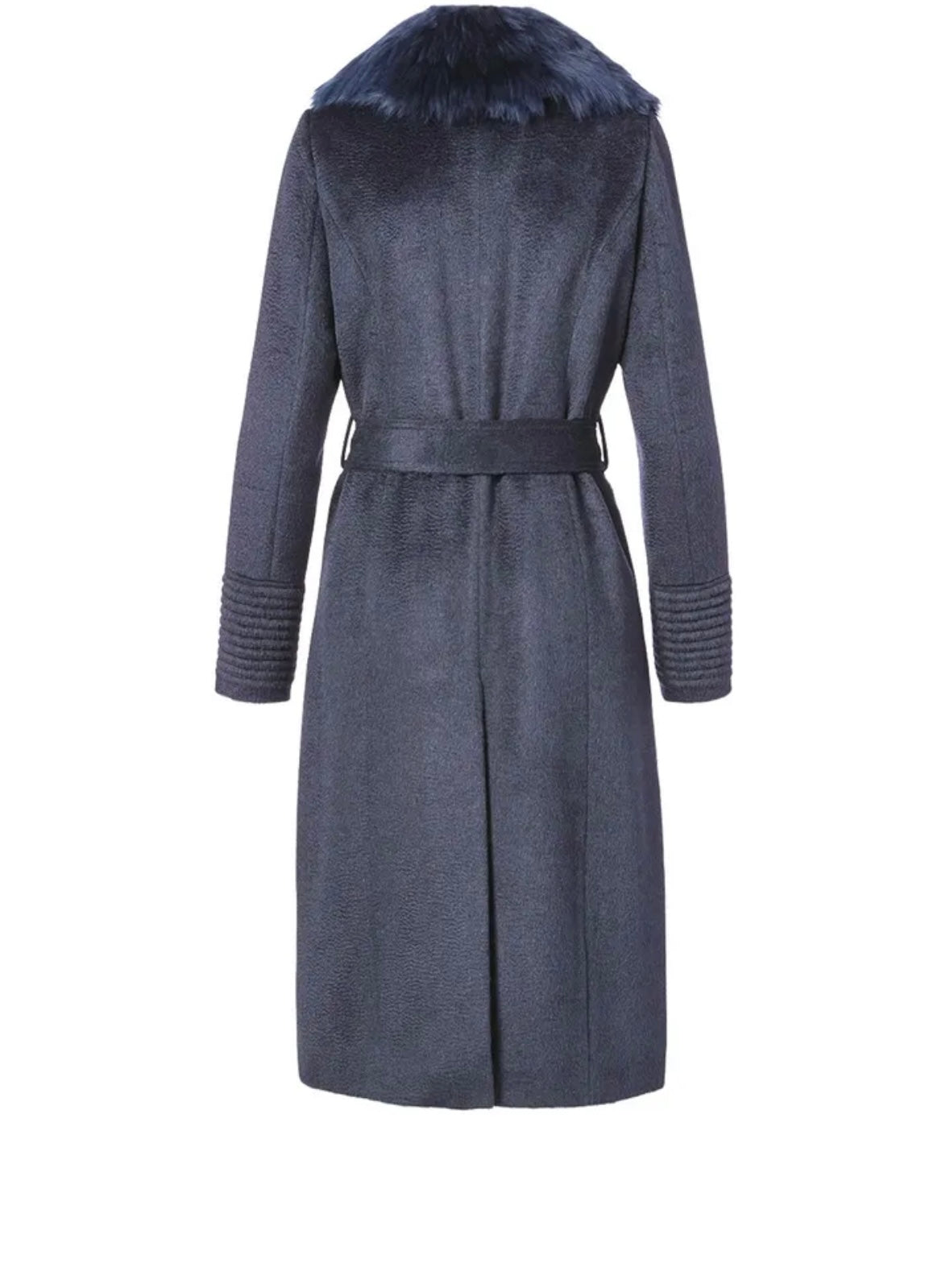 Sentaler- Navy Alpaca Long Coat with Fur Collar