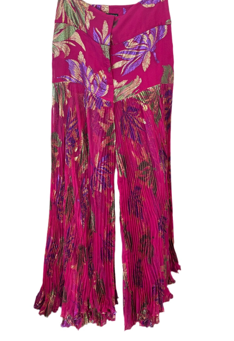 DOLCE & GABBANA pink floral print pleated wide leg chiffon pants