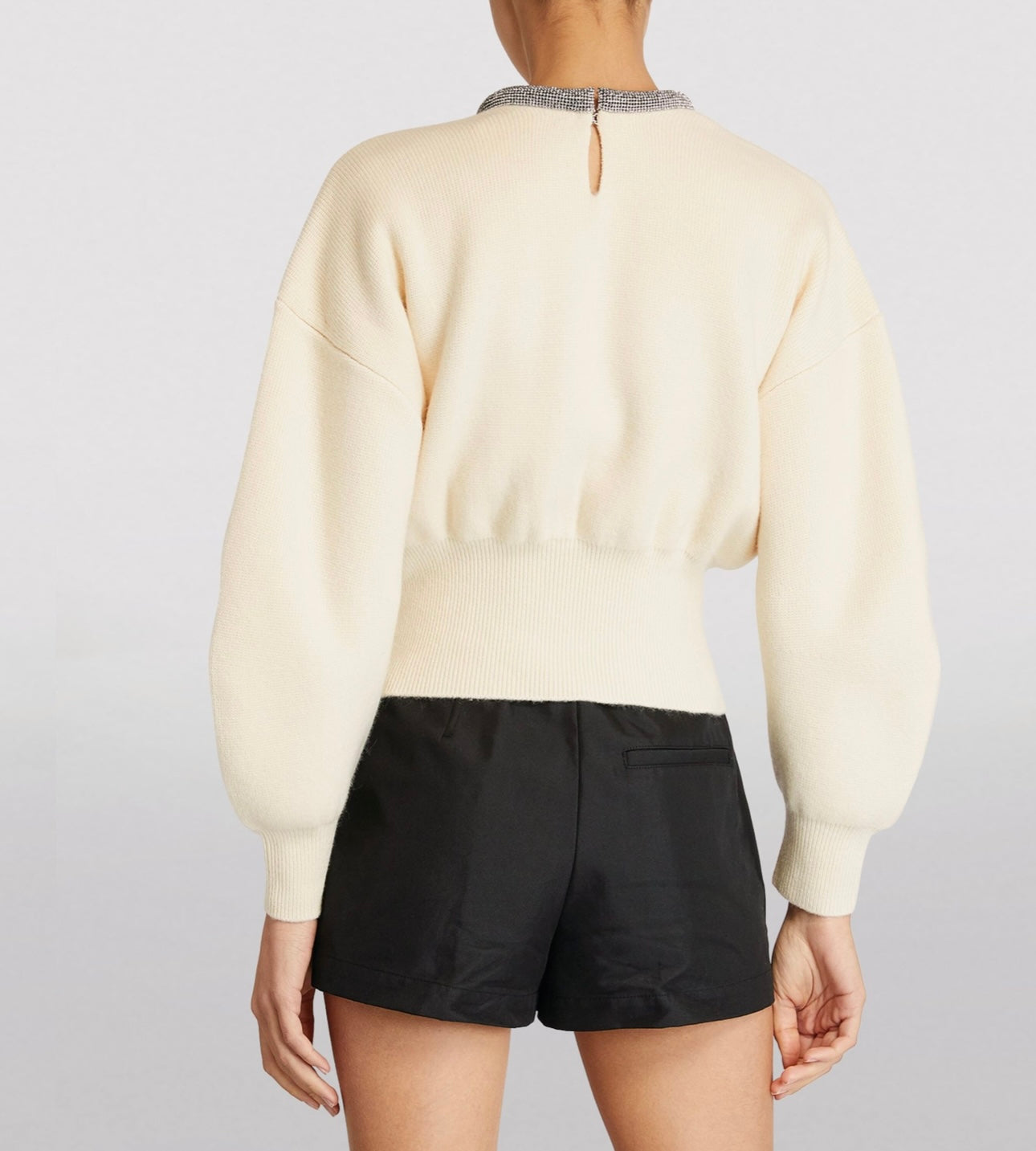 Alexander Wang CRYSTAL NECKLINE PULLOVER IN WOOL Ivory