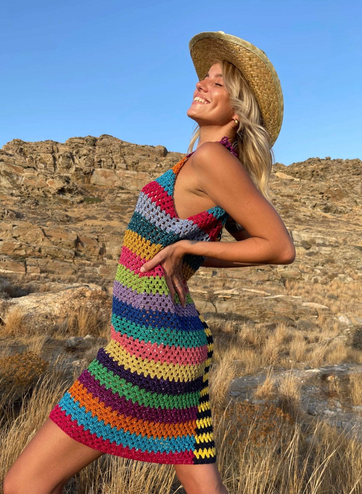 ROSIE CARMINE - NAVY / YELLOW JOKER DRESS THIN STRAPS