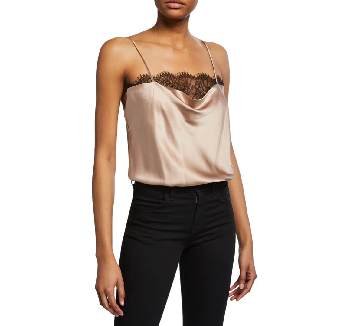 CAMI NYC Romy Lace Trimmed Rose Stretch Silk Charmeuse and Nylon Bodysuit