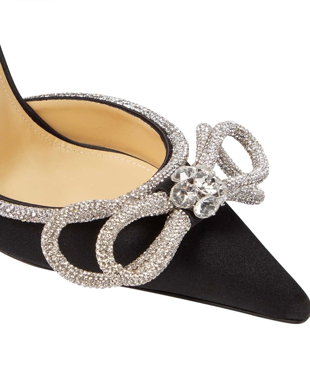 MIRAAZZURRA Women High Heeled Sandals Satin Sparkly Rhinestone Double Bow Sandals Pointy Toe Stiletto Adjustable Crystal Ankle Straps Buckle Shoes Summer Bridal Shoes