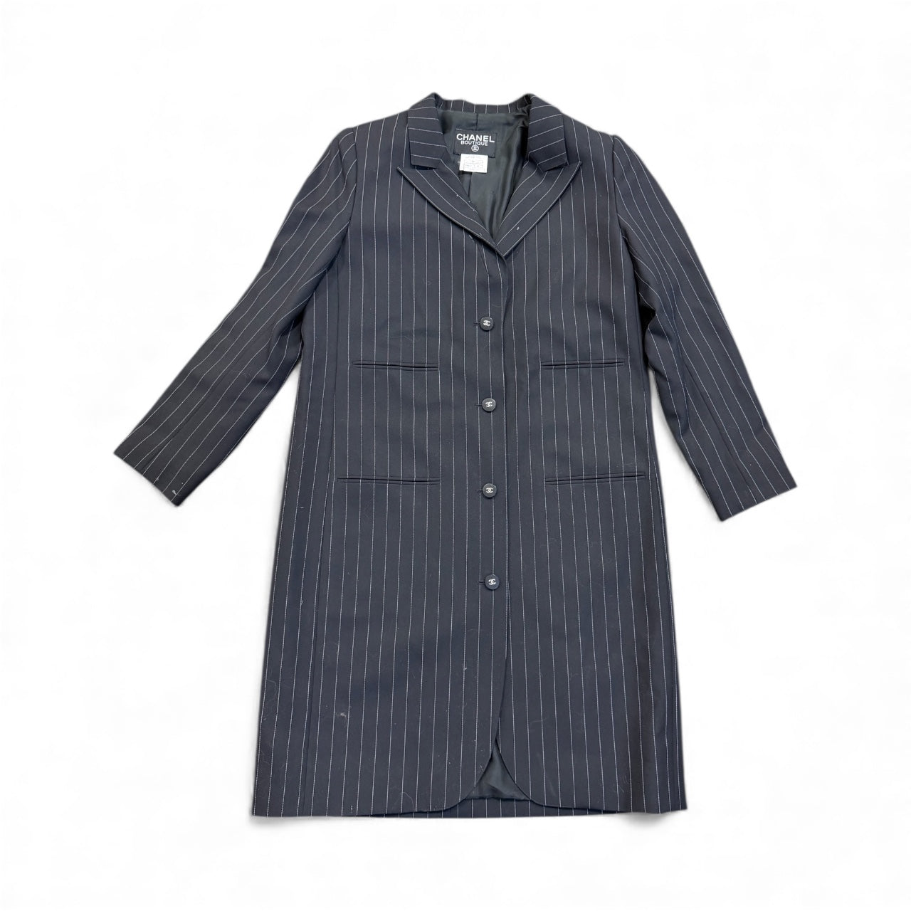 Chanel Black Midi Pinstripe Blazer