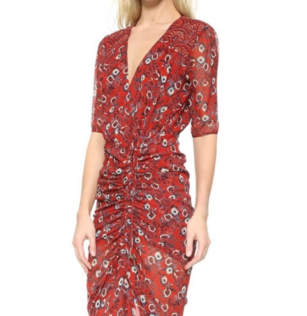 Veronica Beard
Mariposa Silk Ruched Printed Maxi Dress, Rust Floral