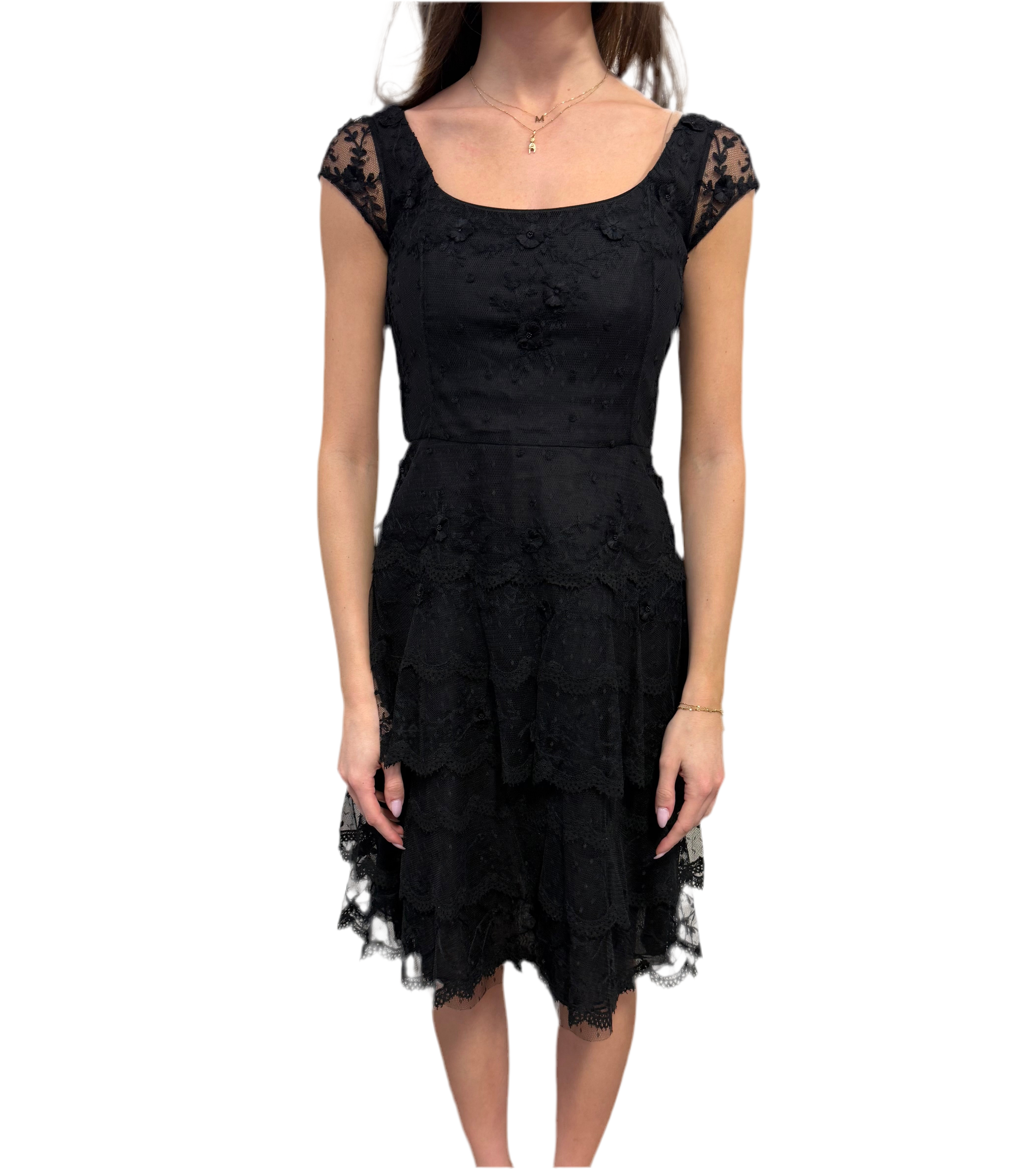 Oscar De La RENTA - Black Lace Tiered Cocktail Dress