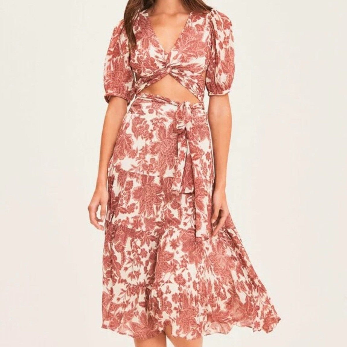 BA&SH 2 piece wrap top & skirt red florals