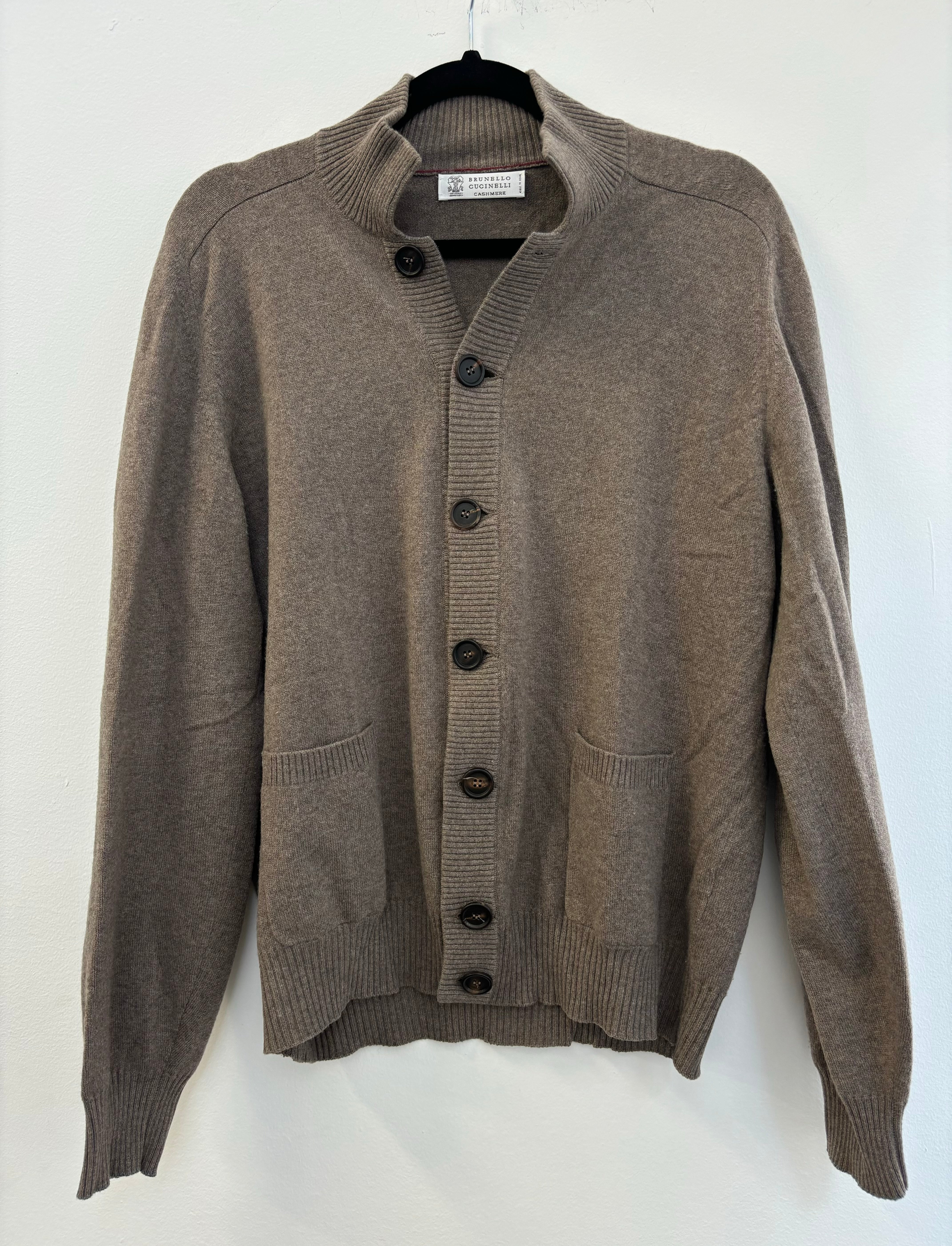 BRUNELLO CUCINELLI brown button up cardigan/long sleeve with front pockets