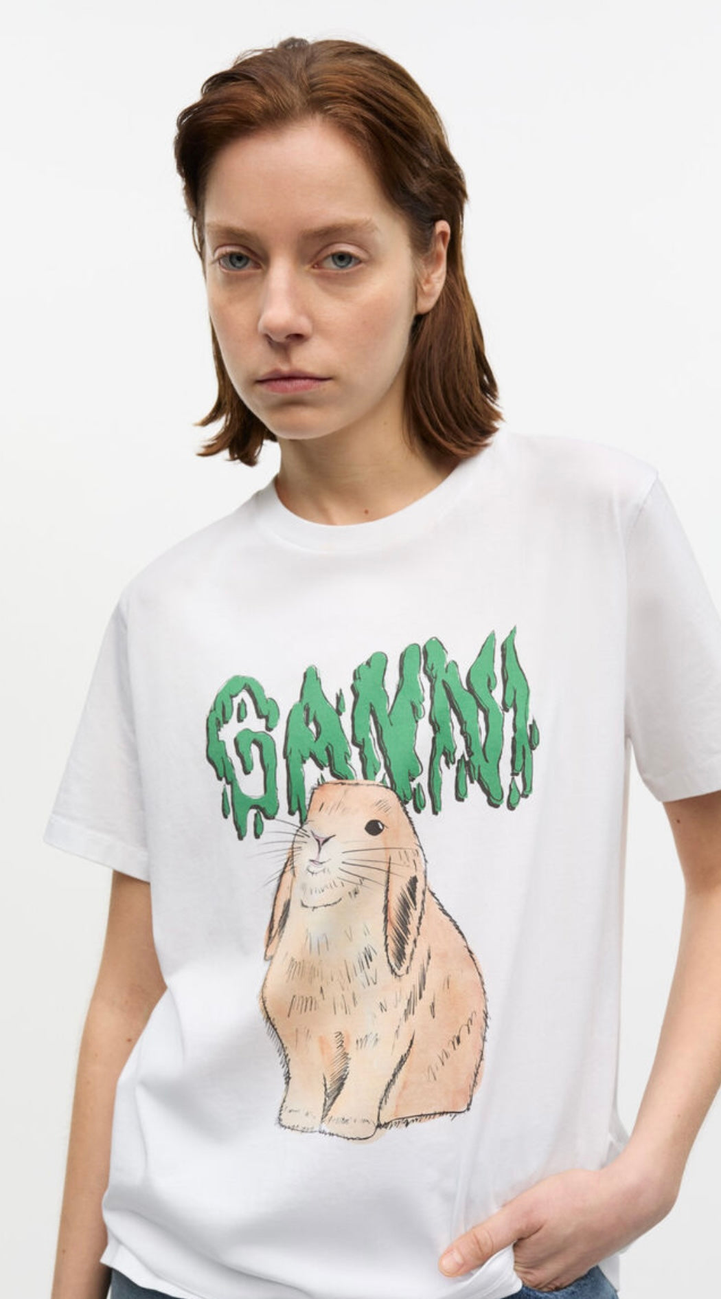 GANNI - White Graphic Bunny Jersey T-shirt