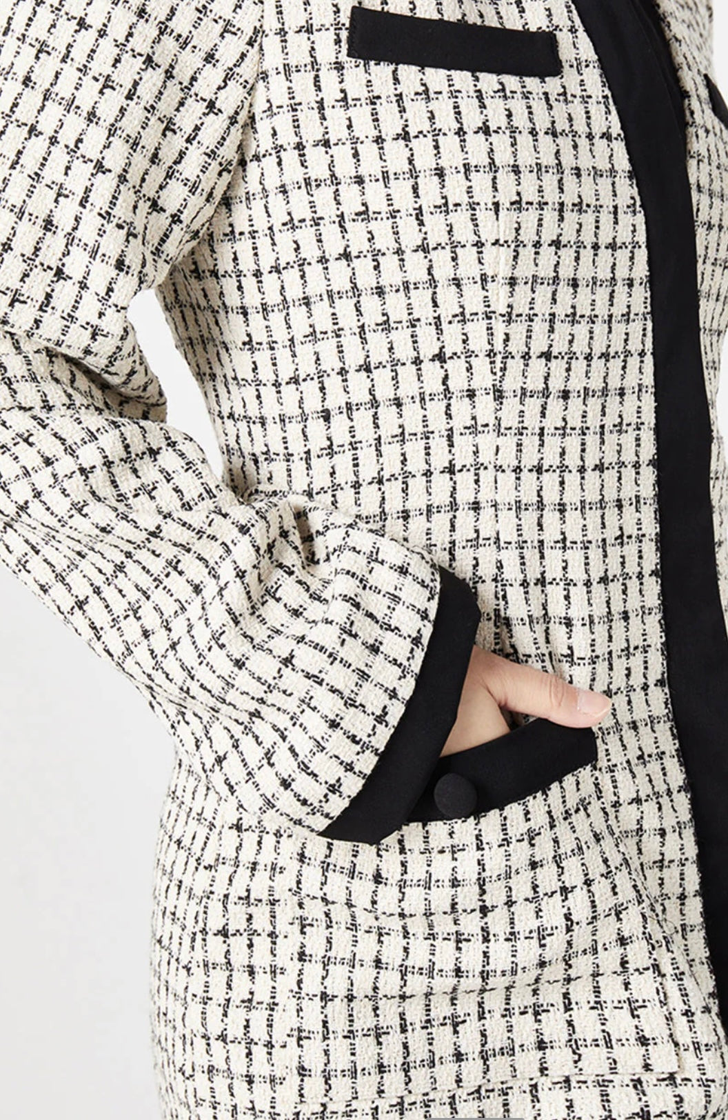 URBAN REVIVO - TWEED PLAID CONTRAST TRIM DRESS