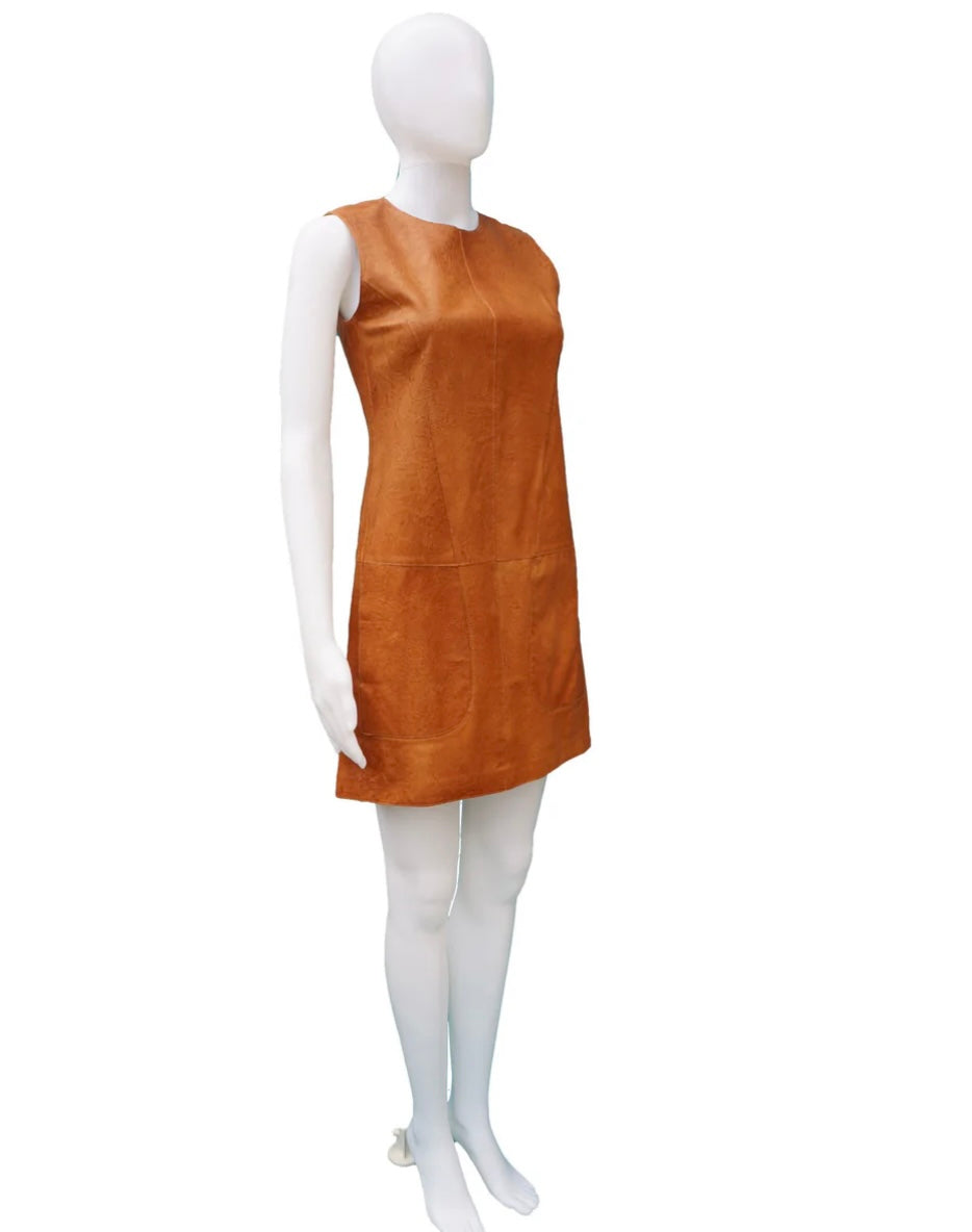 VINCE - LEATHER SLEEVELESS SHIFT DRESS