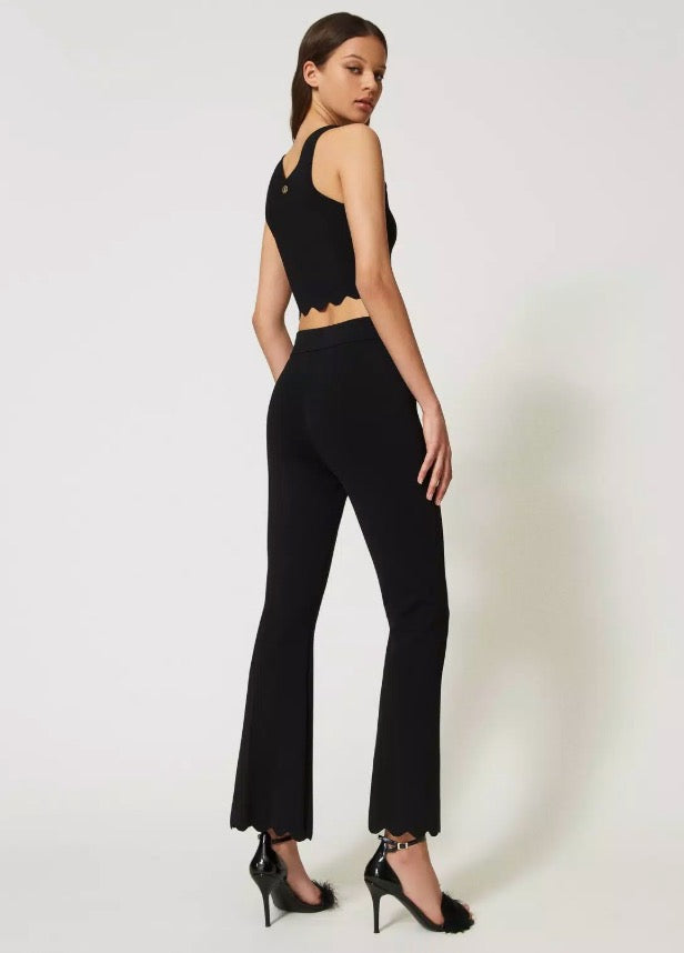 TWINSET black wide leg pants with scalloped bottom