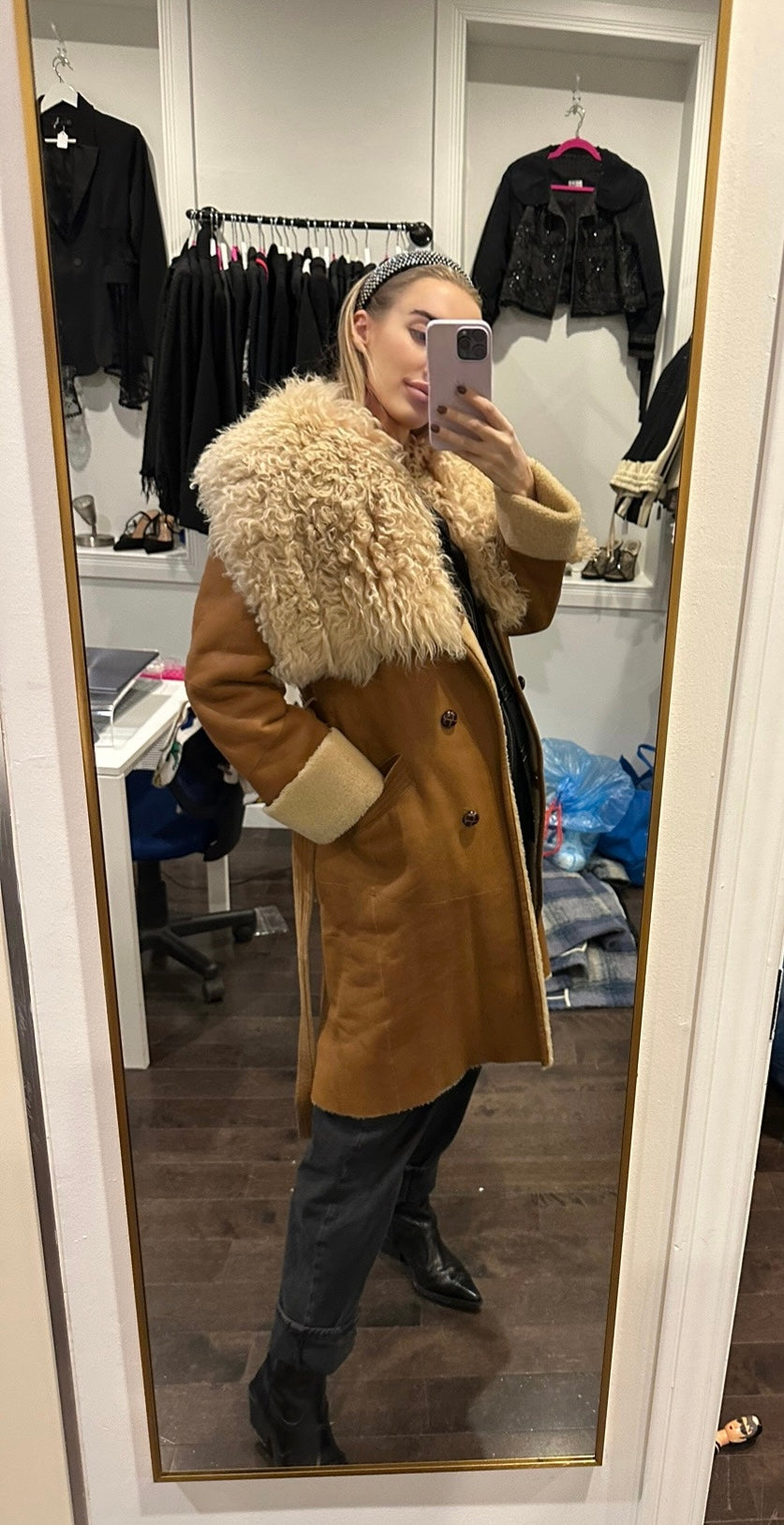Rudsak - “Penny Lane” Shearling Coat with Big Collar