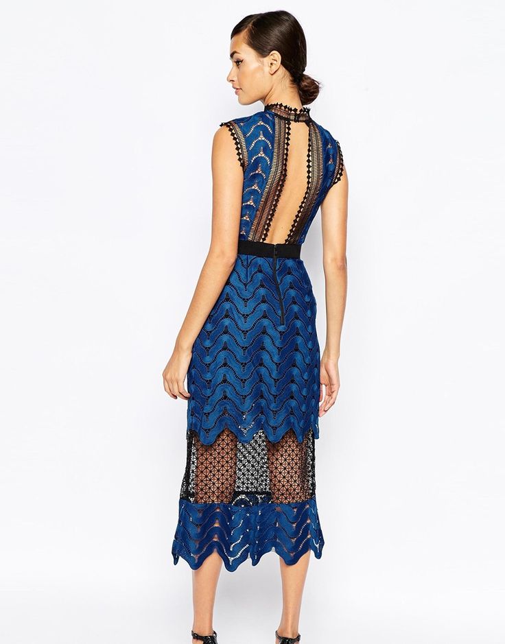 SELF PORTRAIT - Scallop High Neck Midi Dress