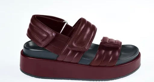 DRIES VAN NOTEN red/burgundy chunky leather strappy sandal