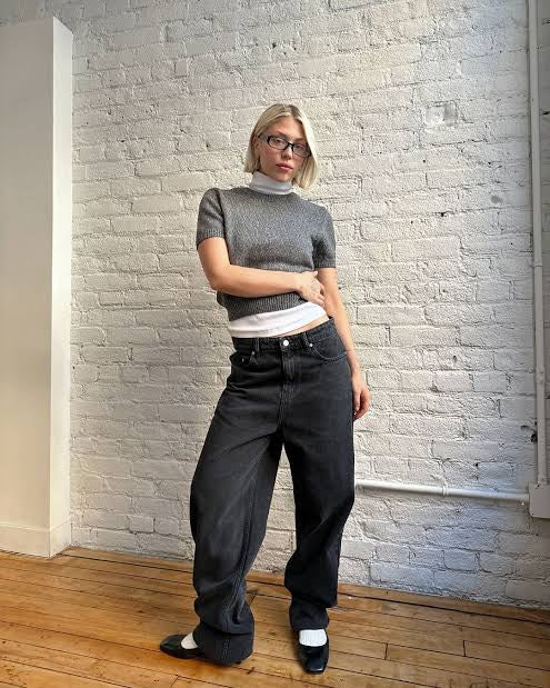 KOTN WOMEN'S ORMAN KNIT CREW IN DARK DUST MIX NWT