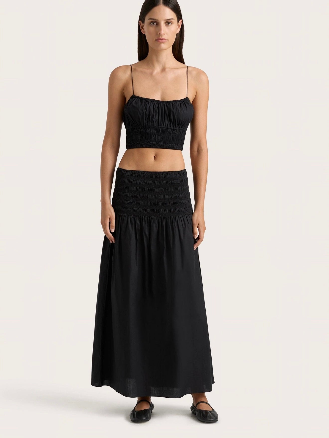 Faithful The Brand - Baia Midi Skirt Black & Cropped Top