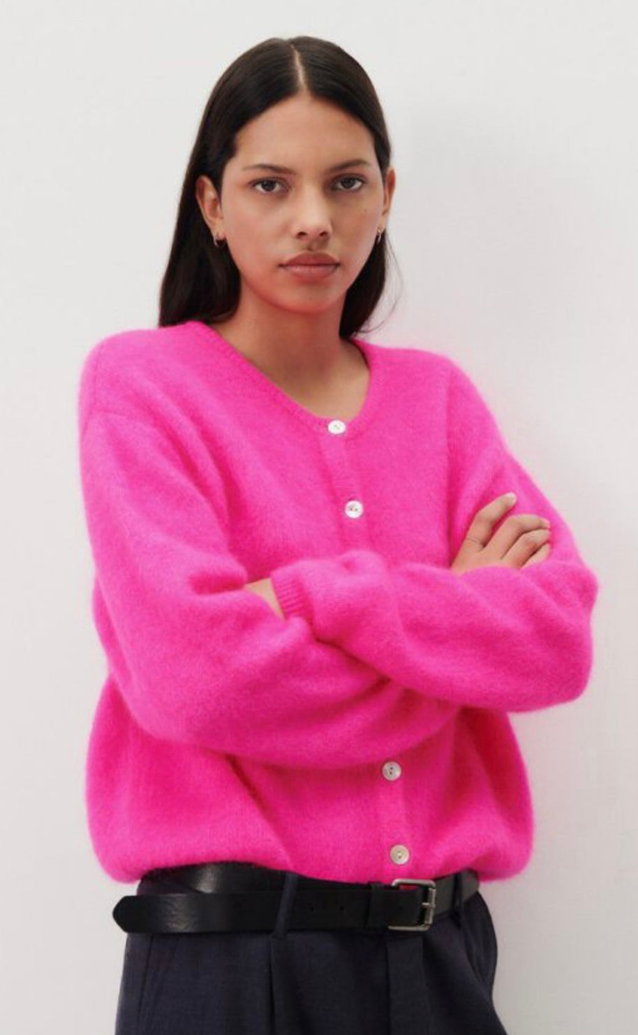 OLIVACEOUS neon pink cardigan
