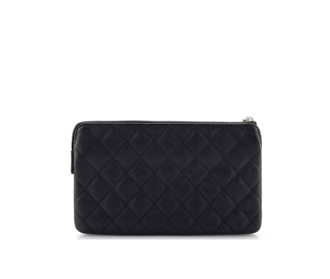 Black Chanel Classic Double Pocket Zip Pouch Quilted Caviar Small, ONE SIZE