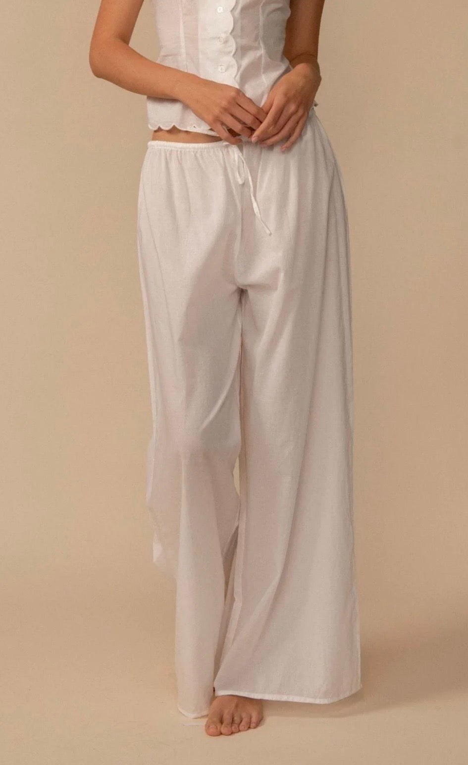montce White Drawstring Wide-Leg Pant