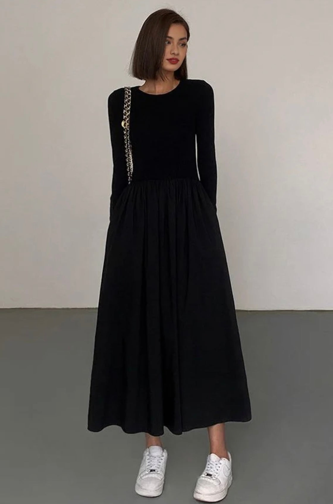 COMMENSE Leisure Pockets Long Sleeve Long Dress