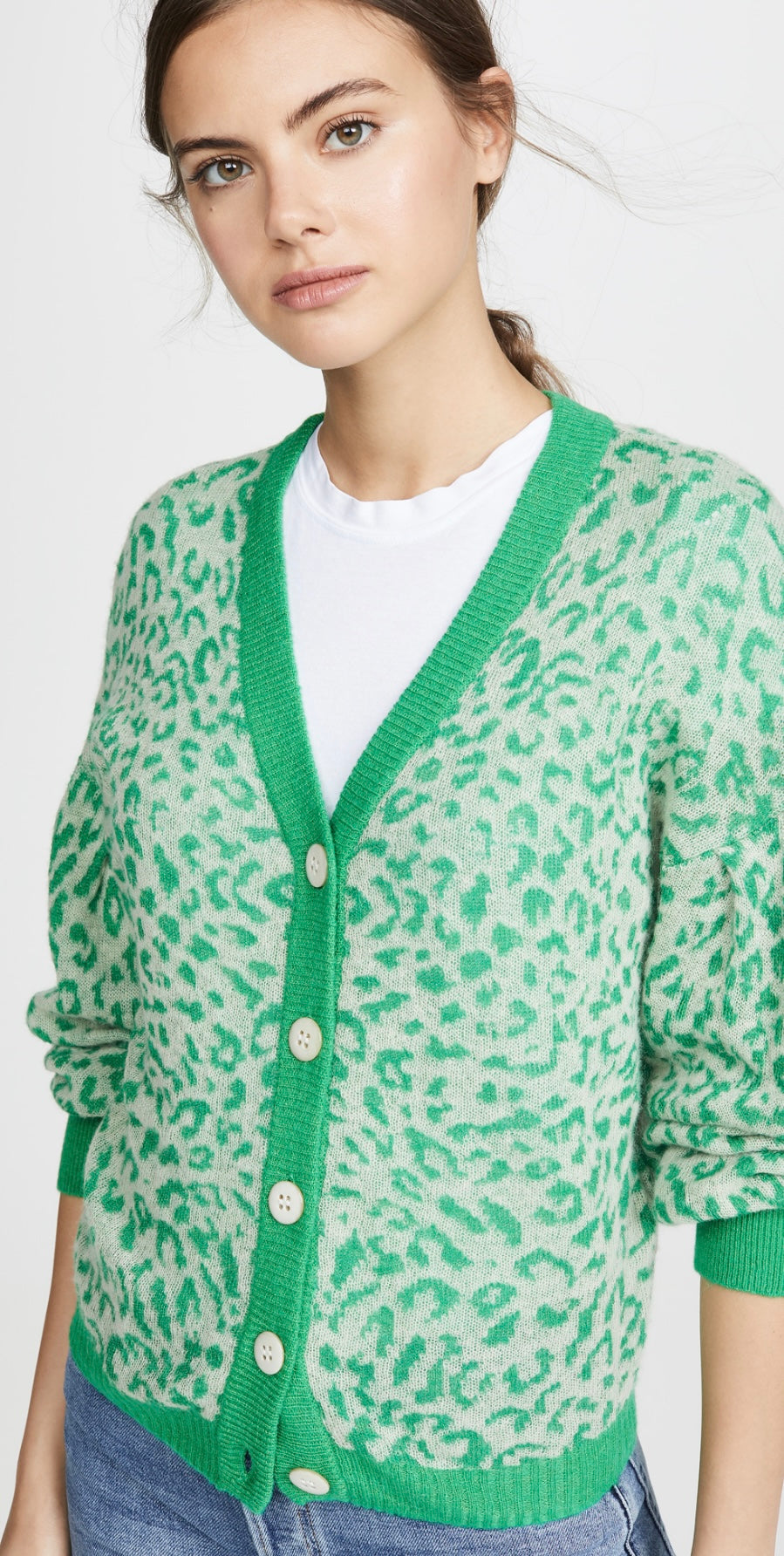 BAUM UND PFERDGARTEN - CELINE LEOPARD PRINT WOOL KNIT CARDIGAN