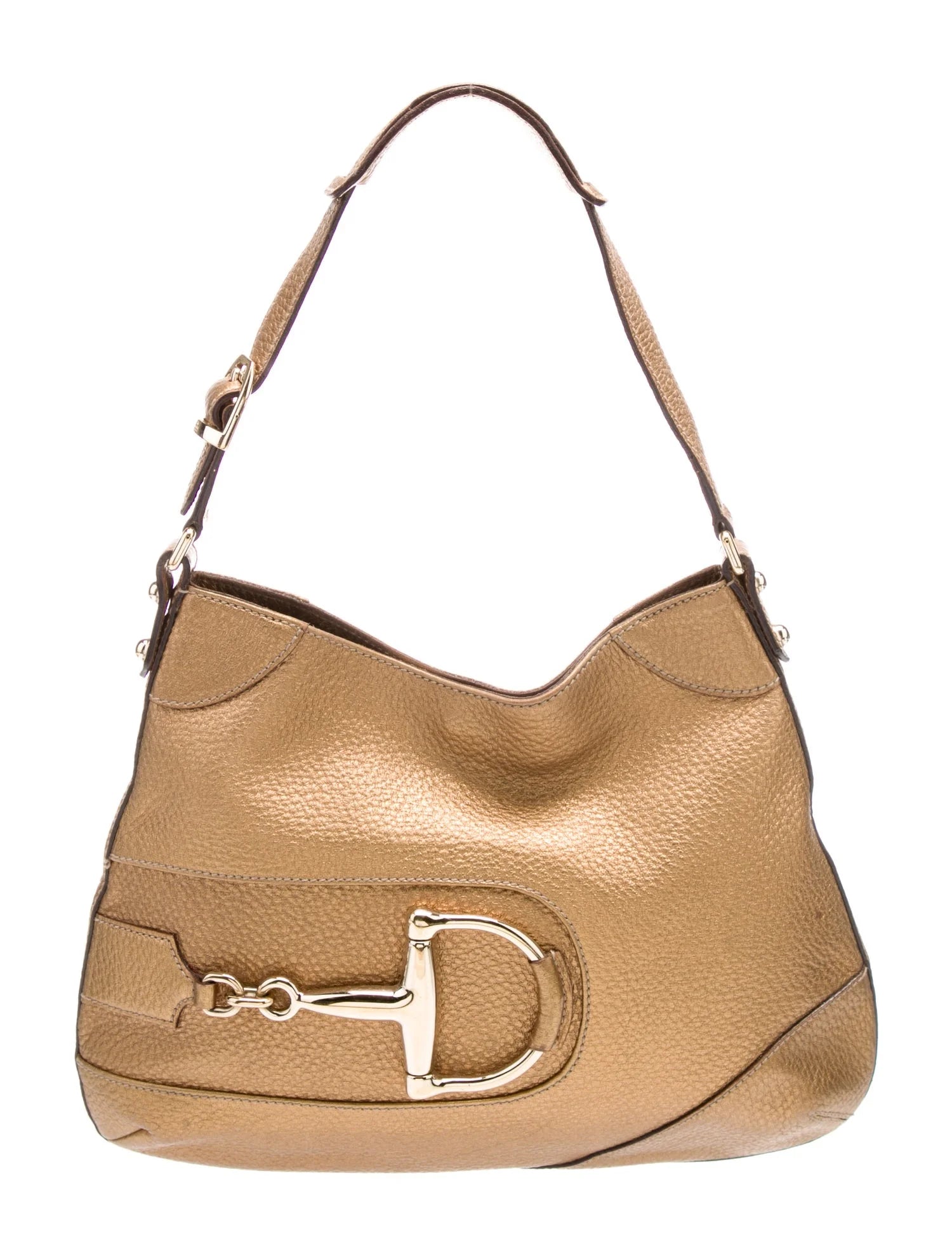 GUCCI gold leather bag, large gold horsebit, w dust bag