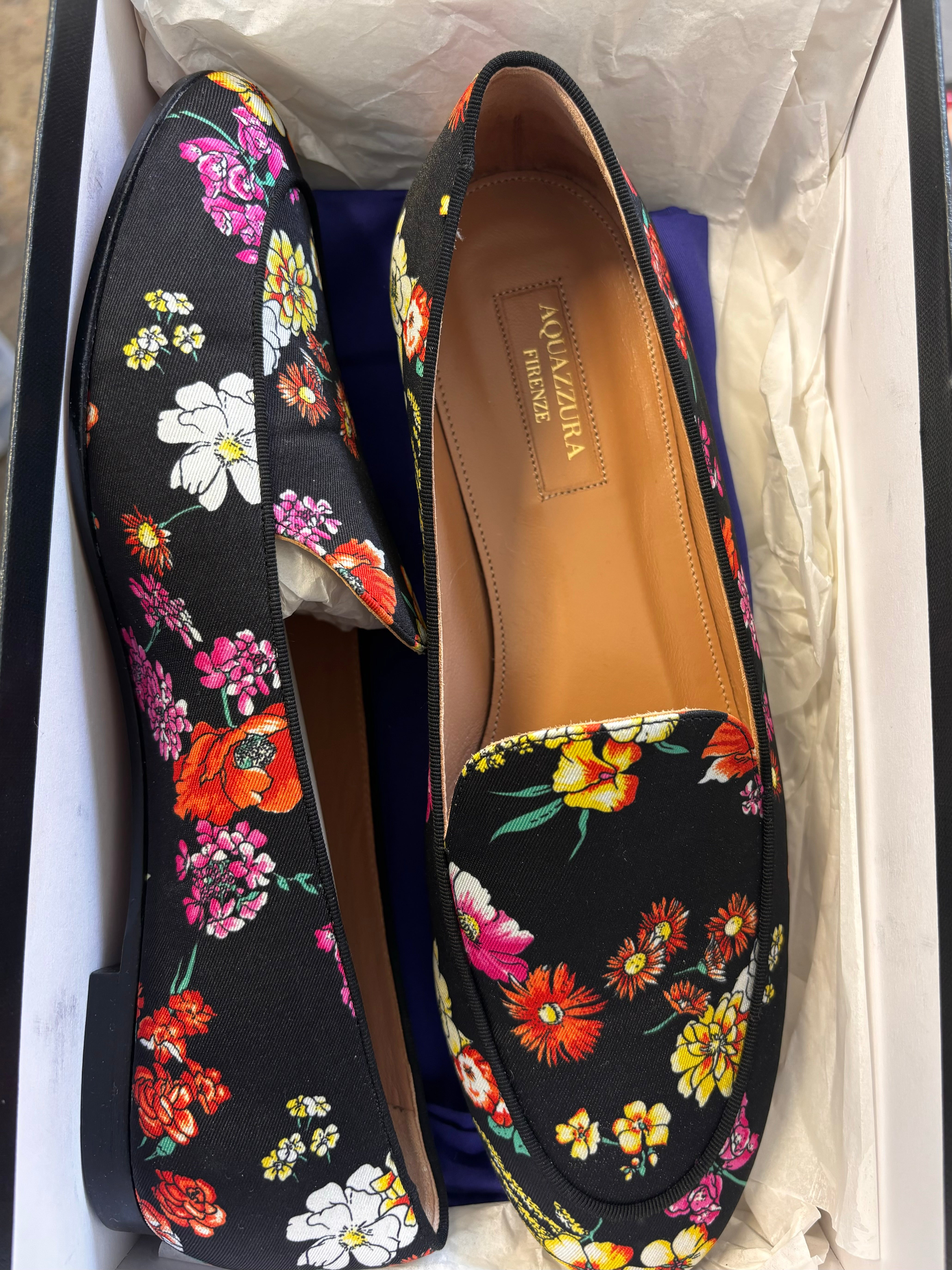 Aquazurra Fabric Loafers with Floral Print
