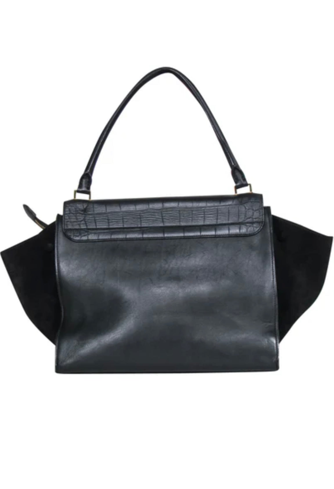 Pre-loved Celine - Black Leather Reptile Embossed Fold-Over Handbag