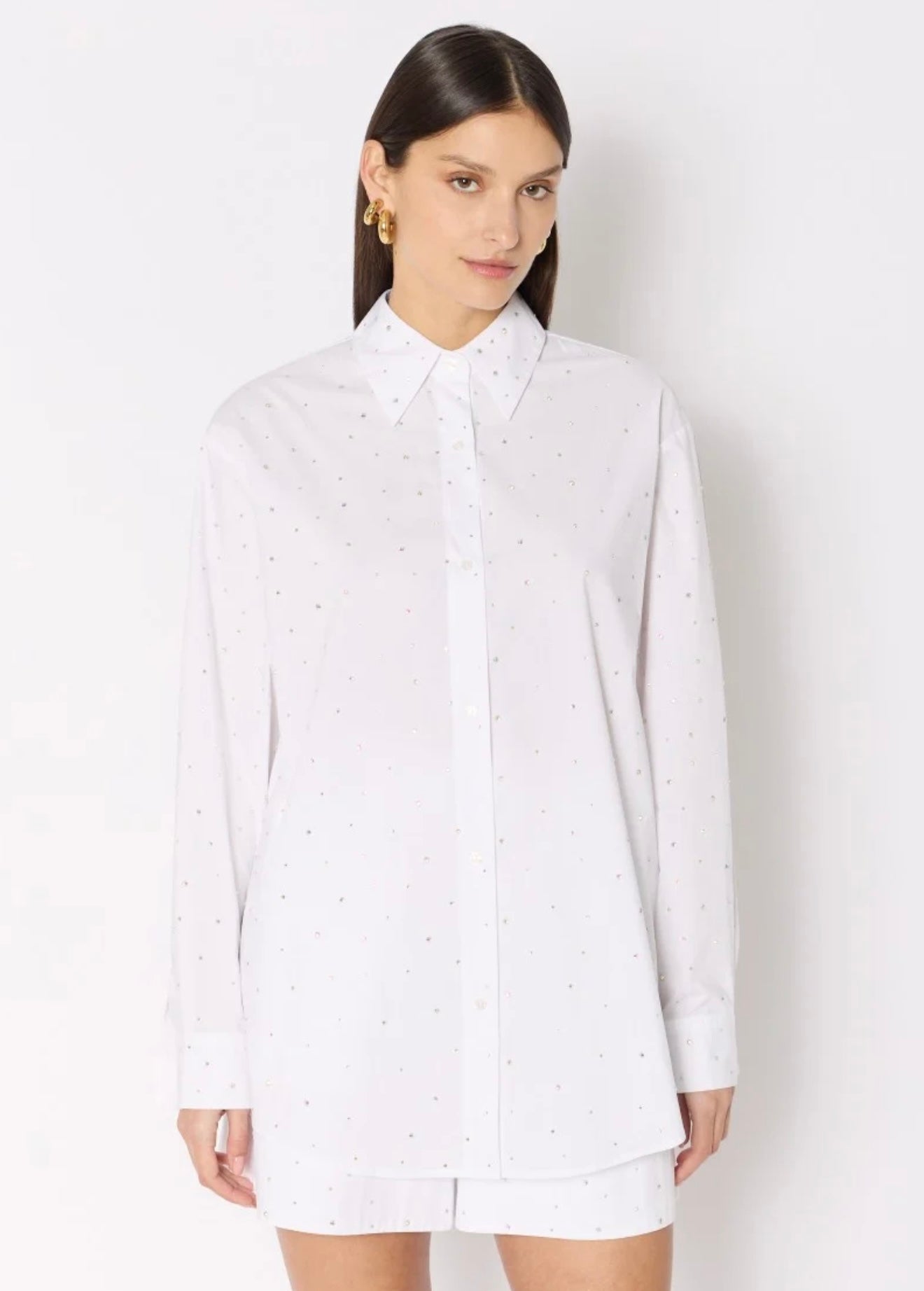 BERENICE - COMINO | Oversized white rhinestone shirt, Small