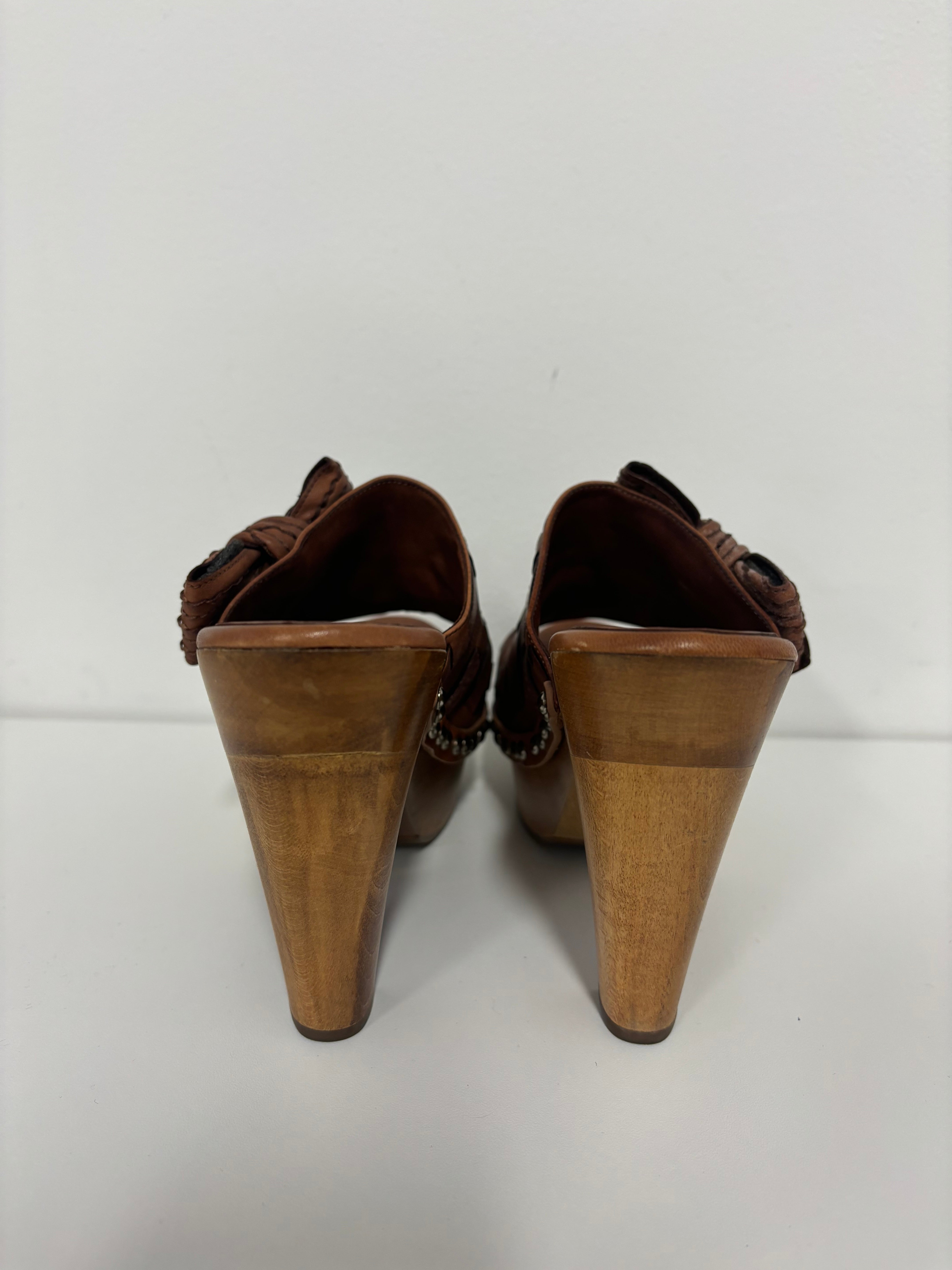 MIU MIU brown clog sandals with bow