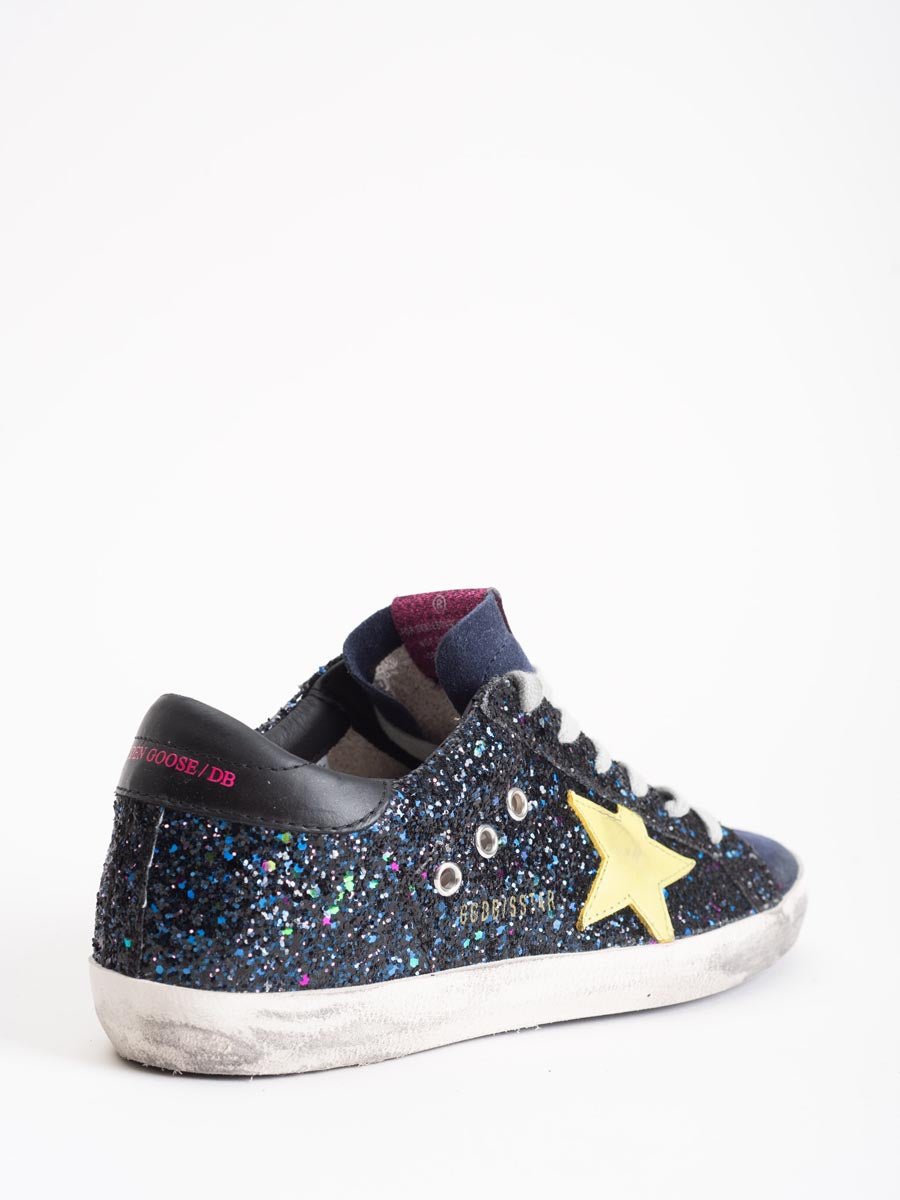 GOLDEN GOOSE Superstar Sneaker in Disco Glitter & Green Star