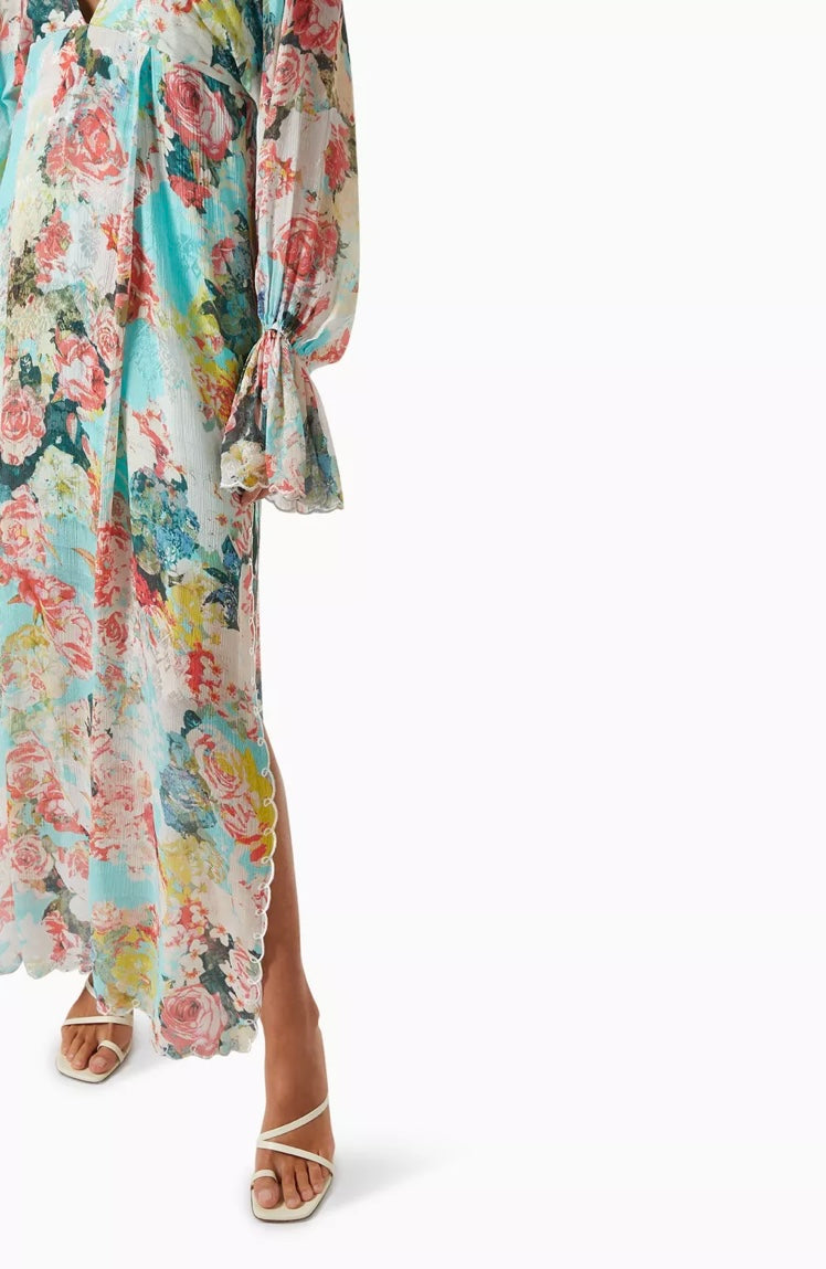 Hemant & Nandita Blue Floral Tie Up Kaftan