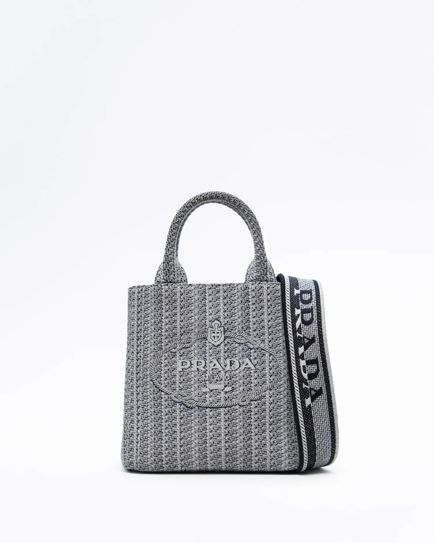 PRADA woven jacquard drill handbag with crossbody strap