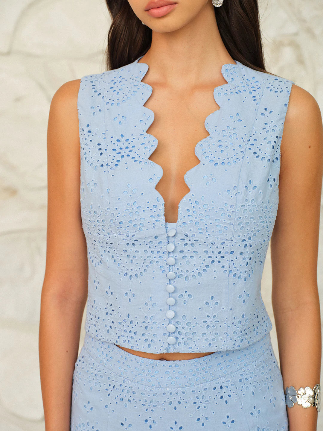 COMMENSE light blue eyelet top