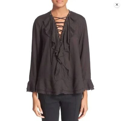 IRO black long sleeve with tie front and frayed bottom