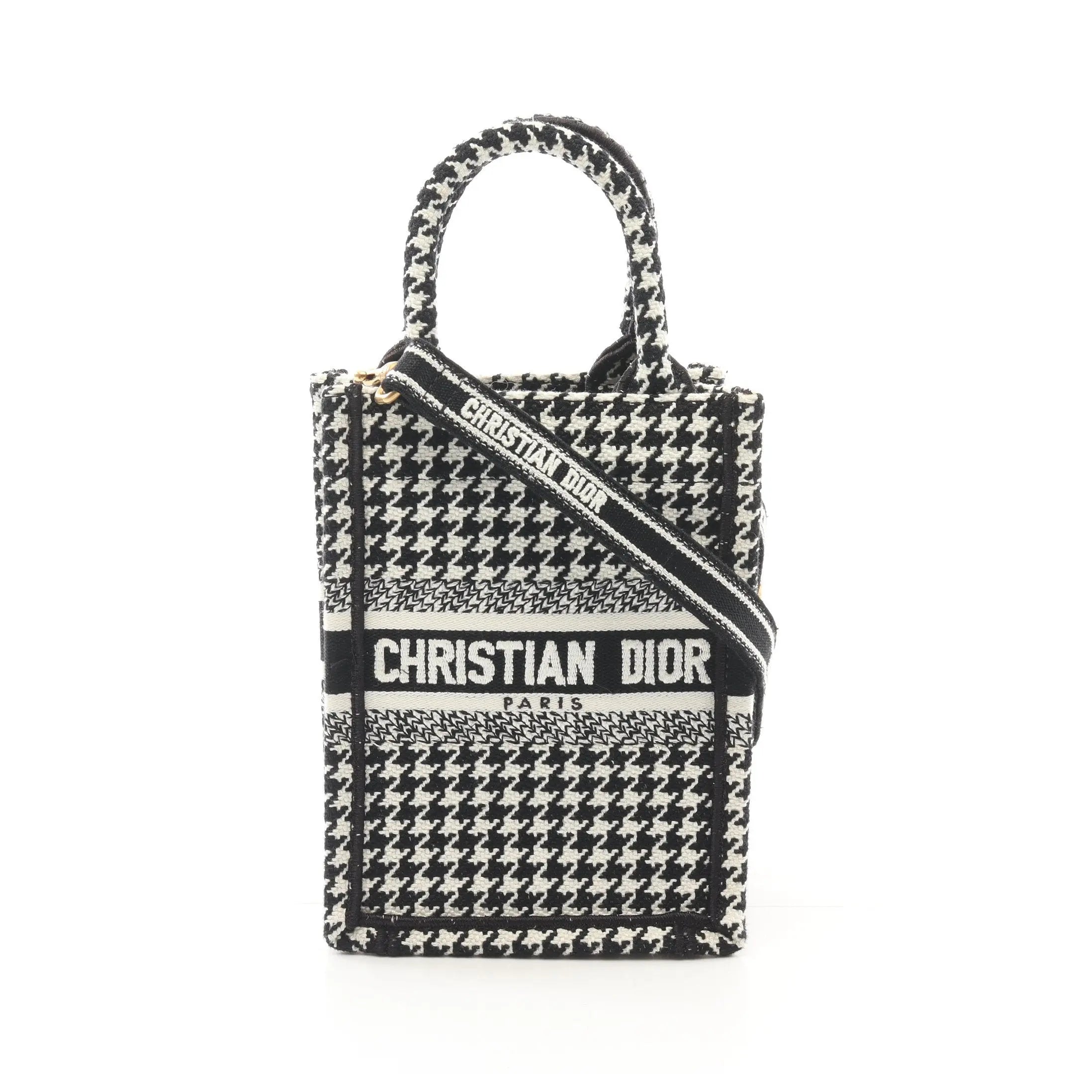 Dior Houndstooth Embroidery Mini Tote