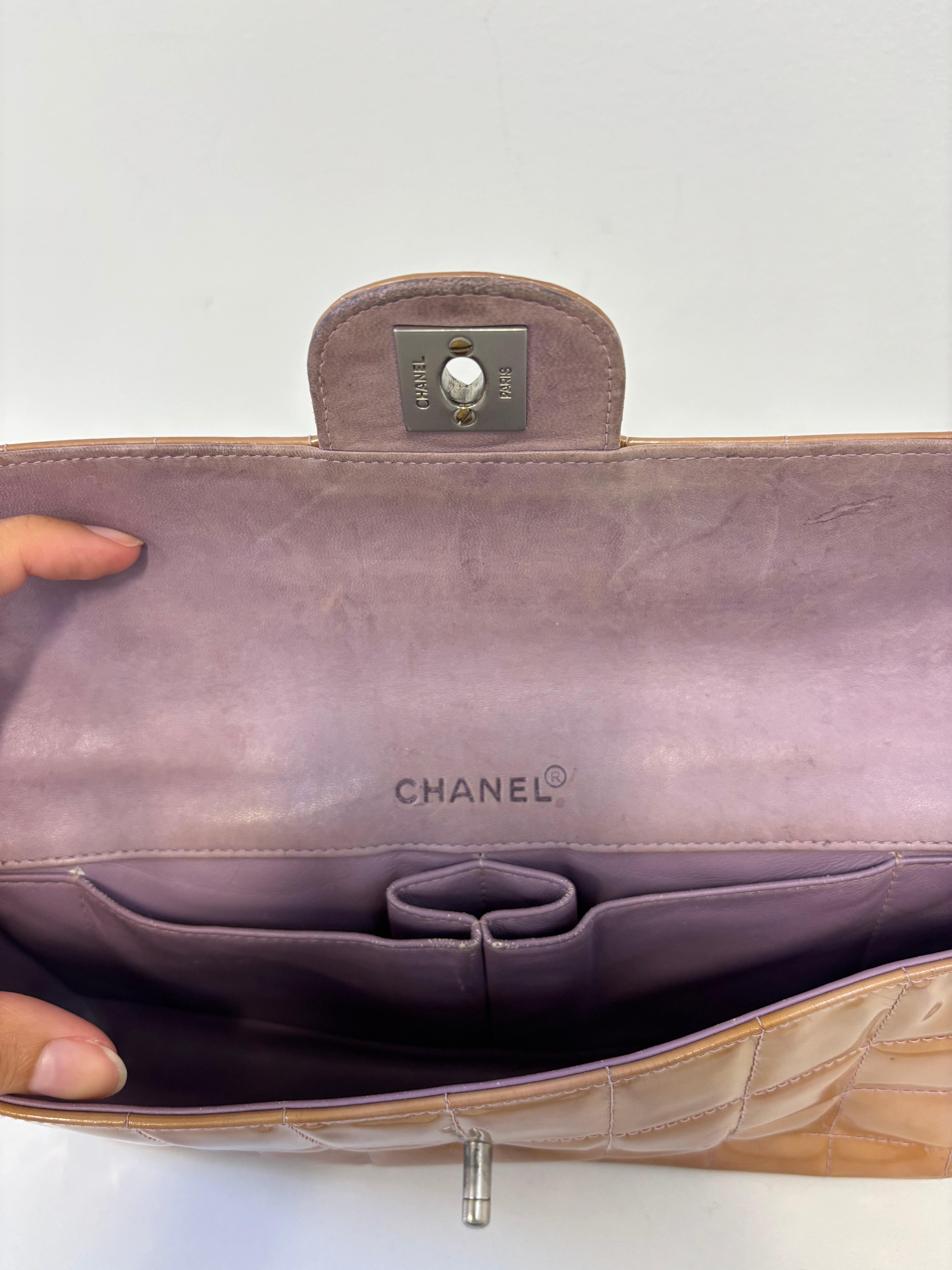 Chanel Patent Beige Chocolate Bar Flap Bag