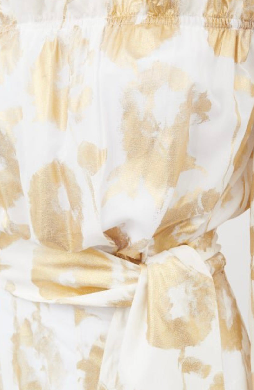 HALPERN
Metallic-Print Off-The-Shoulder Cotton Jumpsuit - White Gold