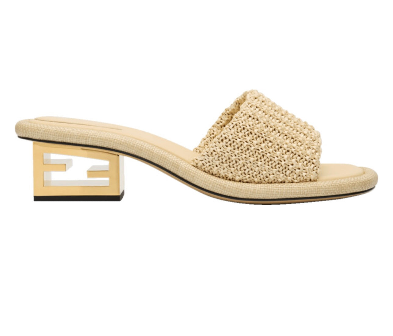 Fendi Raffia Logo-Heel Slide Sandals