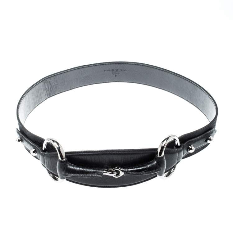 GUCCI Black GG Canvas and Leather Horsebit Waist Belt