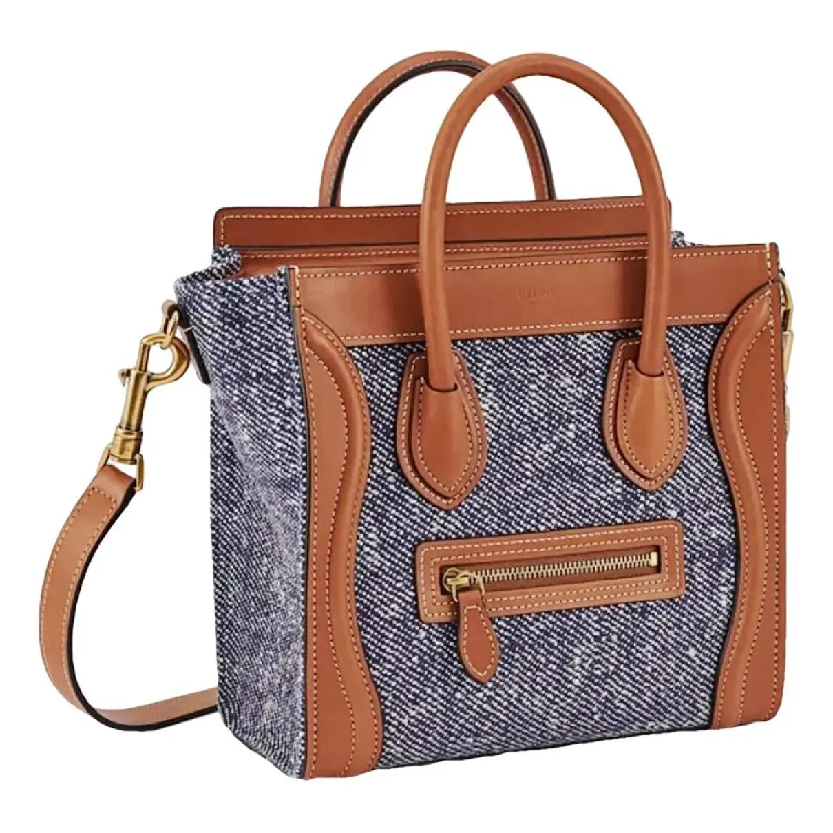 CELINE mini nano bag, brown leather and tweed